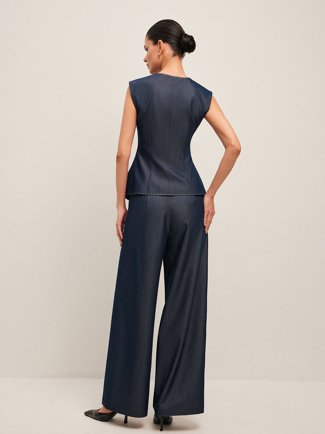 Pantalons Amples Taille Haute Plissés