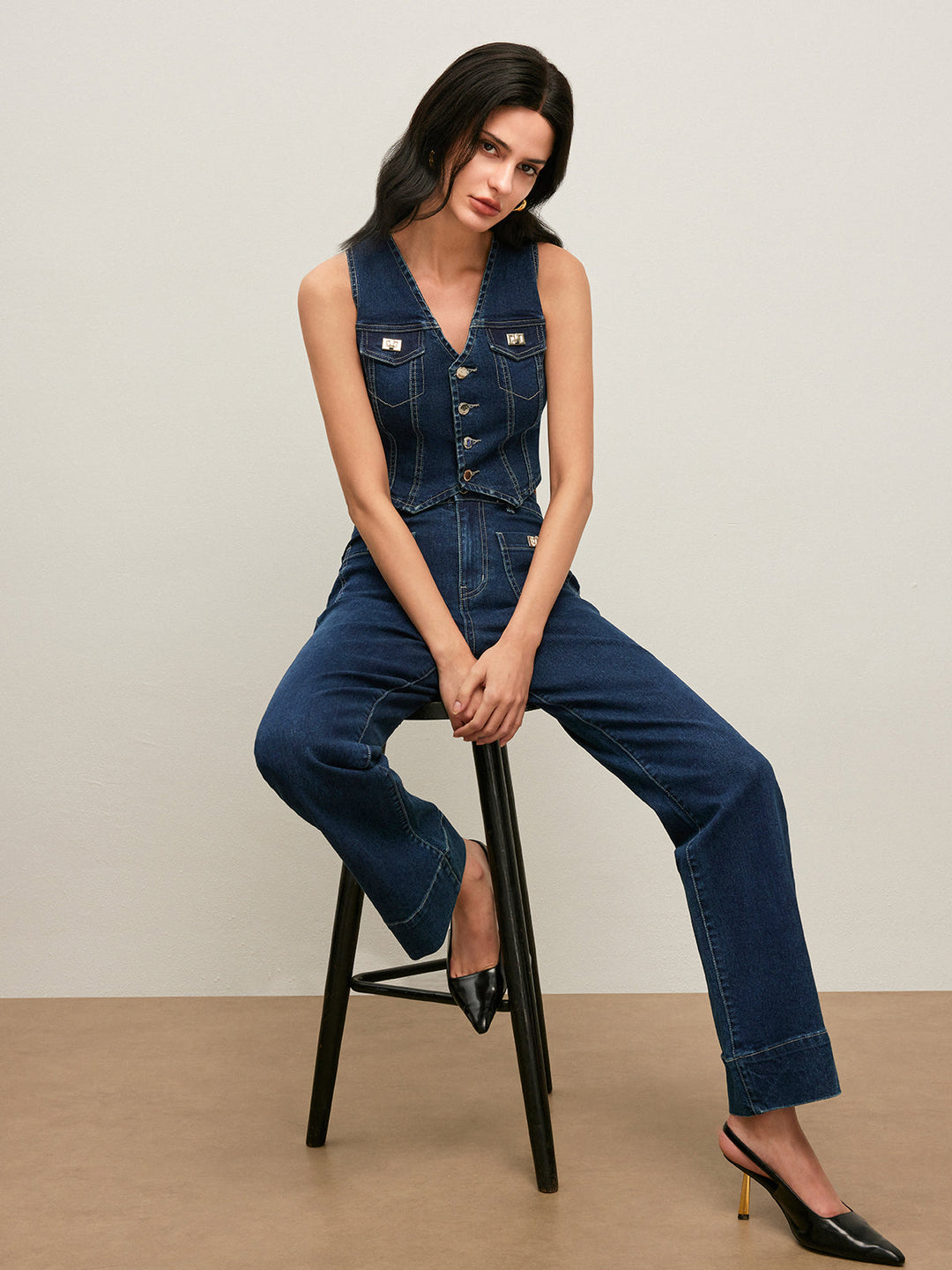 Gilet Boutonné Classique en Jean