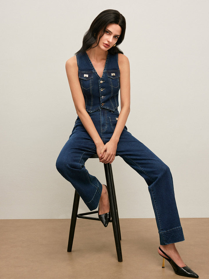 Gilet Boutonné Classique en Jean