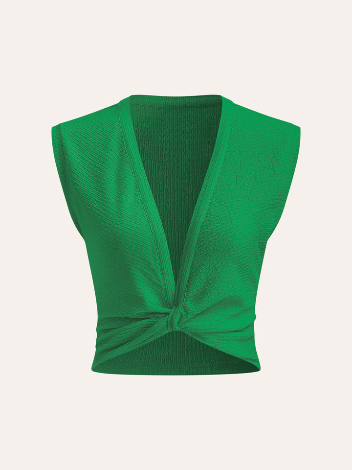 Top Sans Manches à Noeud Devant V-Neck