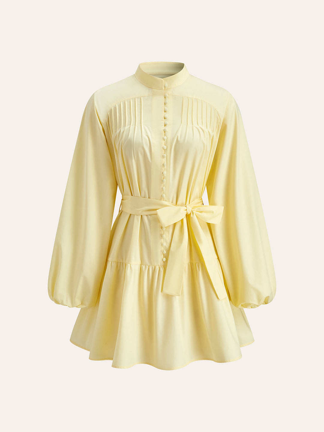 Robe à Manches Lanterne Boutonnée avec Ceinture