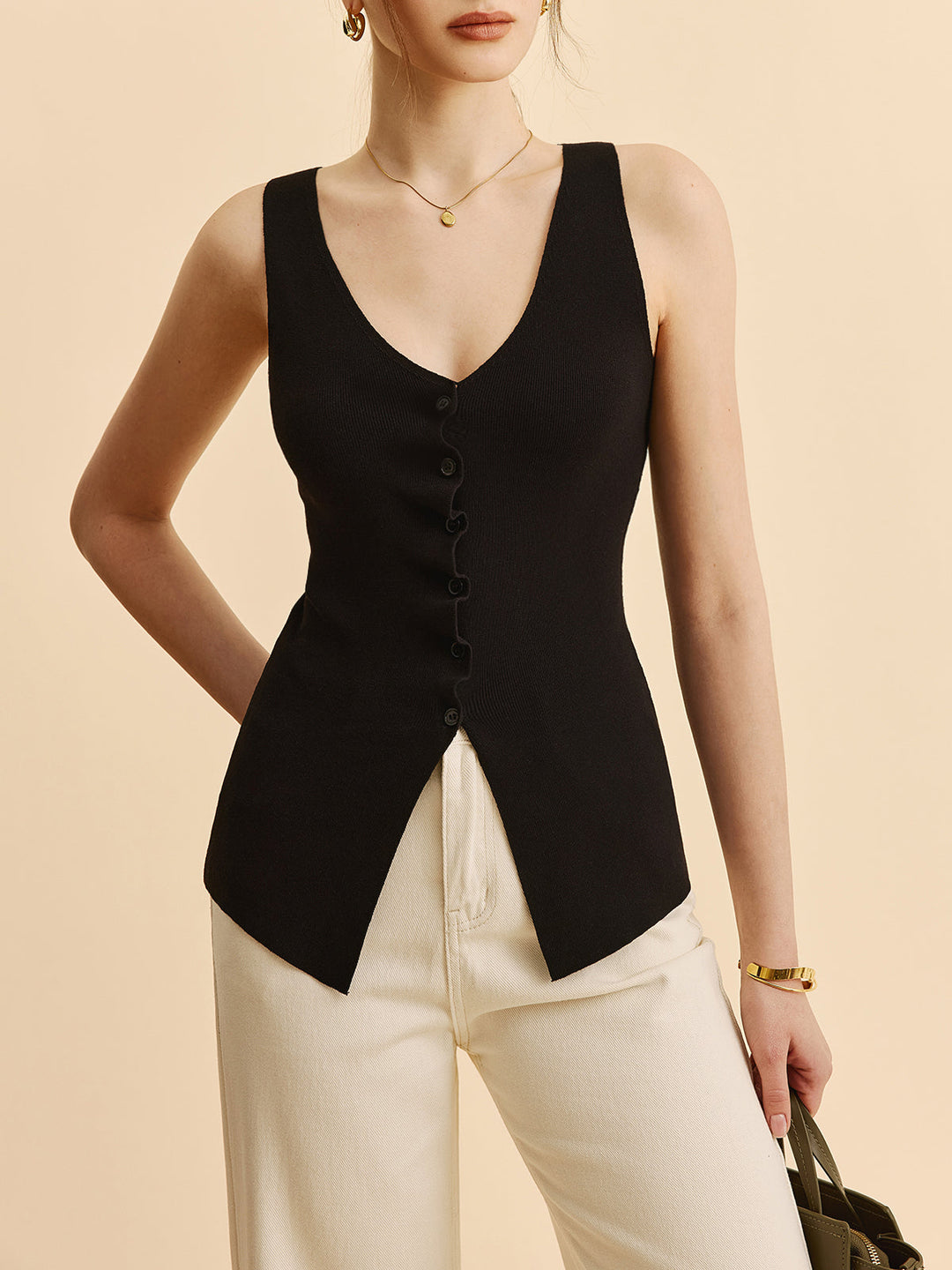 Gilet Pull à Col Festonné