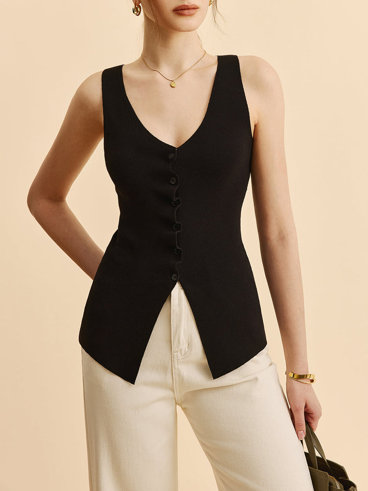 Gilet Pull à Col Festonné