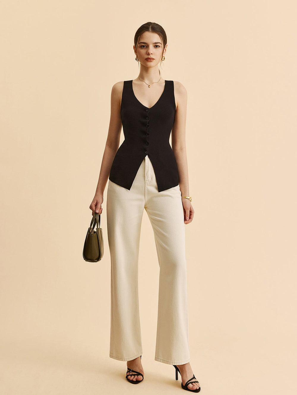 Gilet Pull à Col Festonné