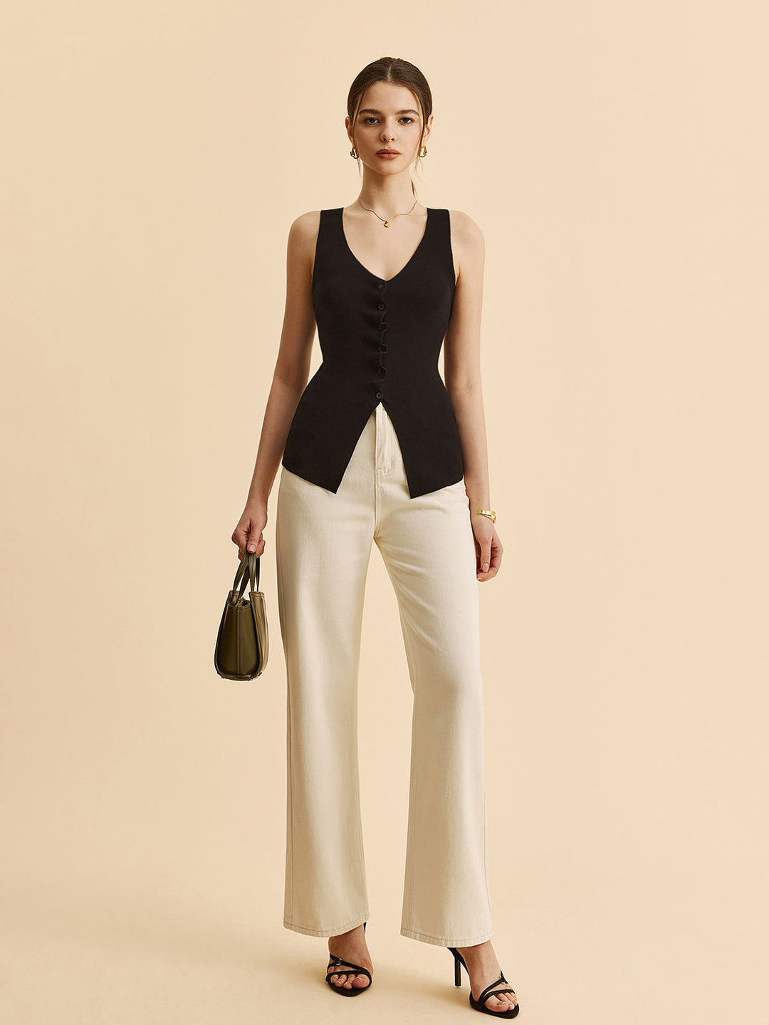 Gilet Pull à Col Festonné