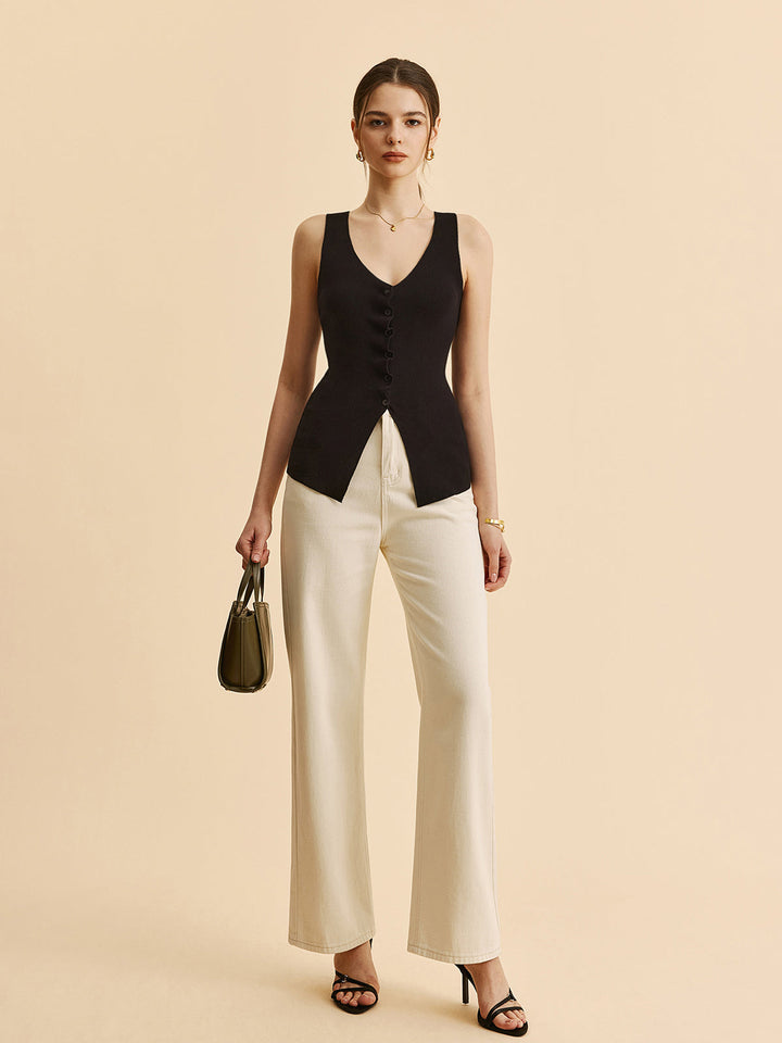Gilet Pull à Col Festonné