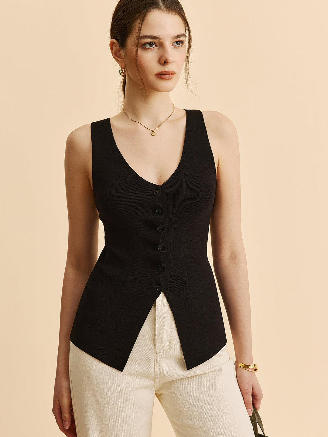 Gilet Pull à Col Festonné