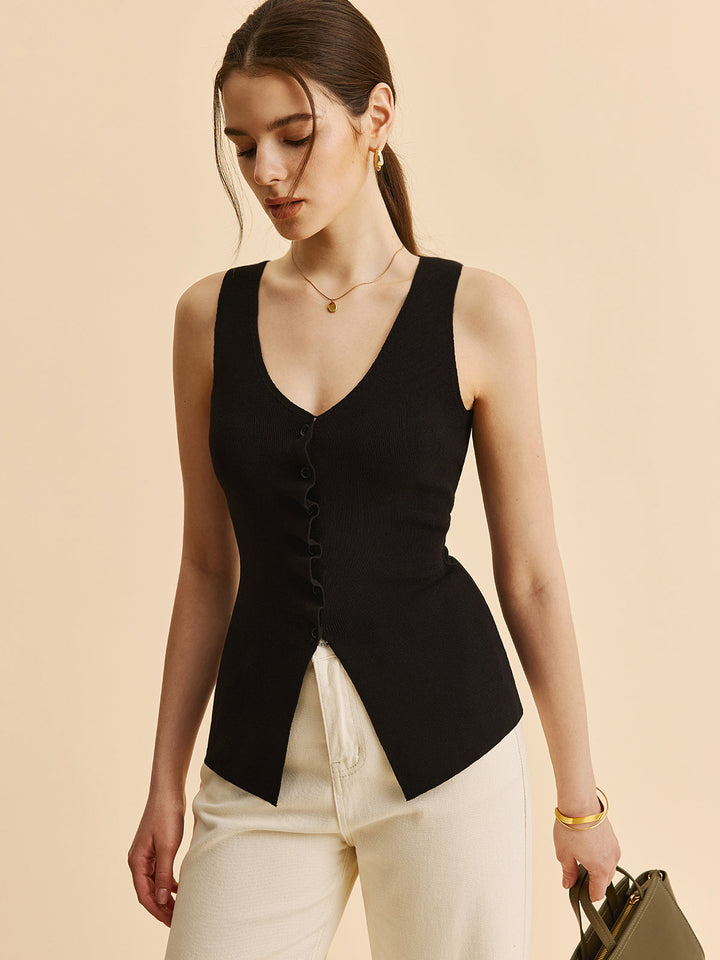 Gilet Pull à Col Festonné