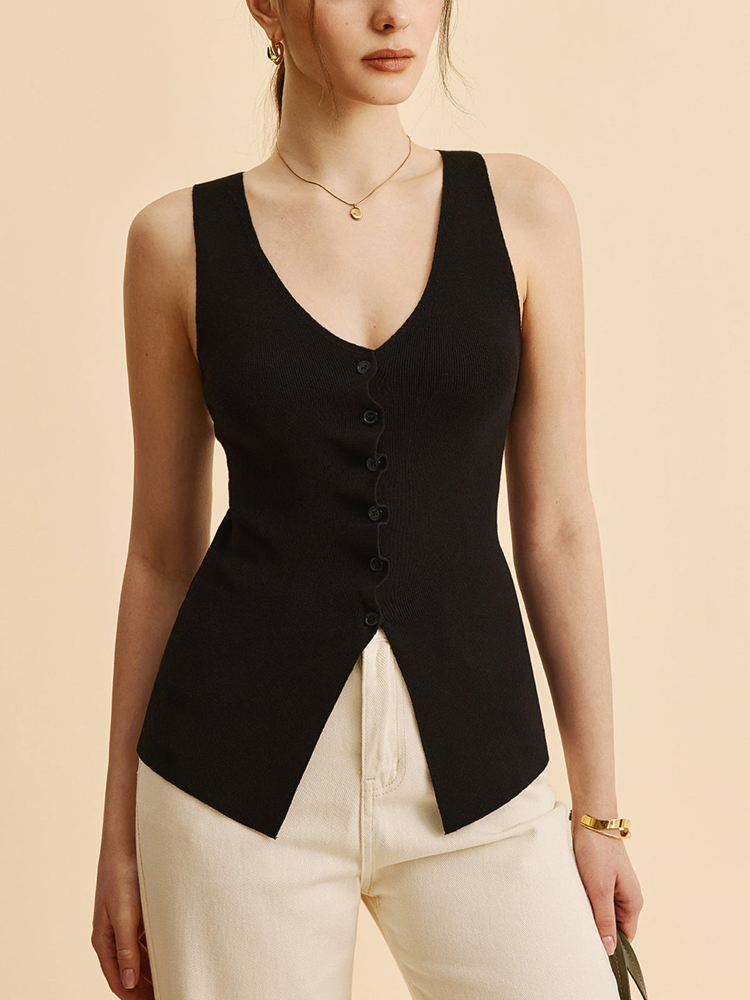 Gilet Pull à Col Festonné