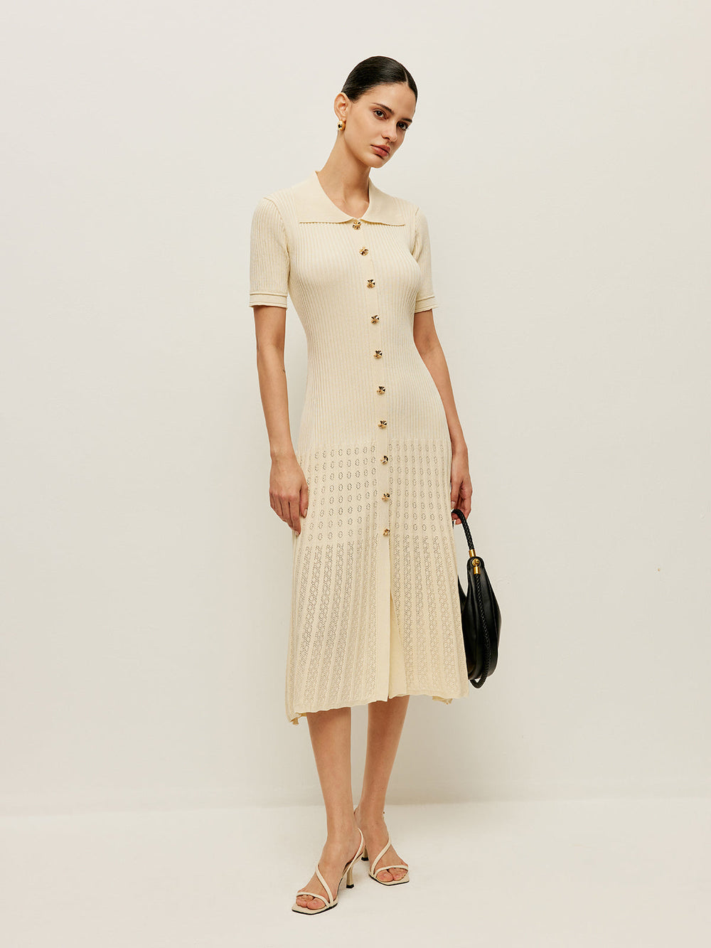 Robe Polo En Tricot Creux Boutonnée