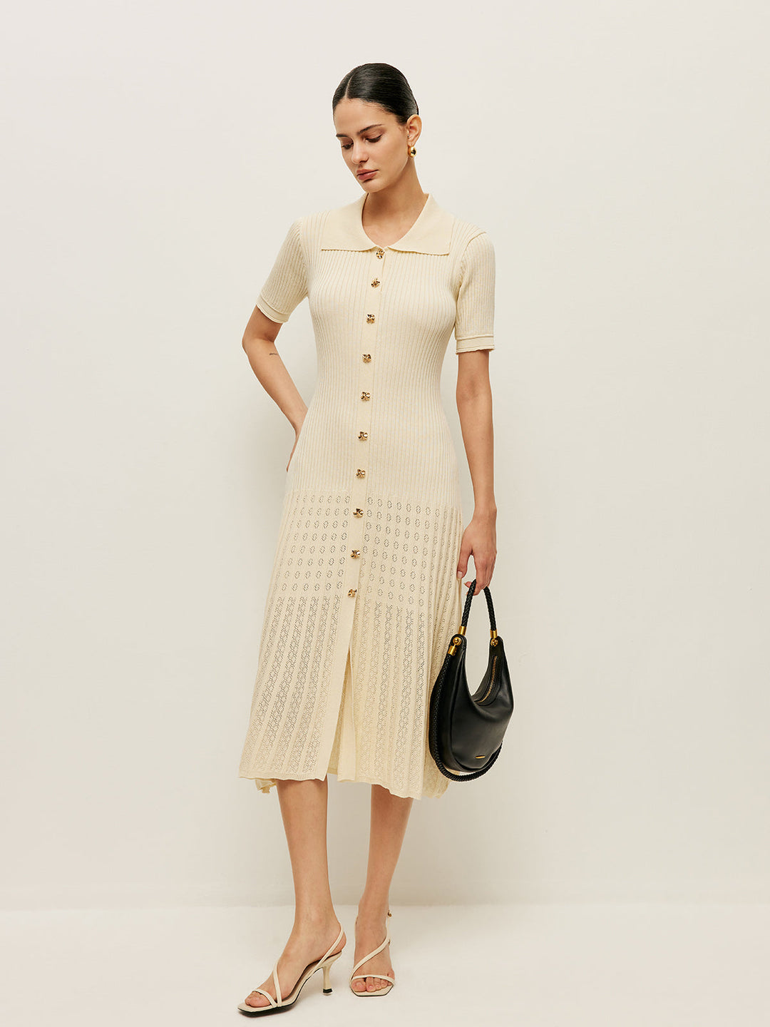 Robe Polo En Tricot Creux Boutonnée