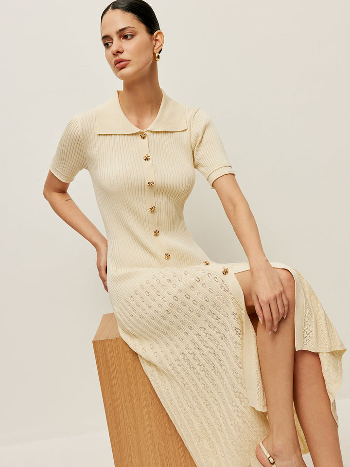 Robe Polo En Tricot Creux Boutonnée