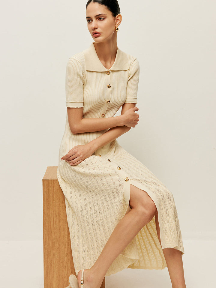 Robe Polo En Tricot Creux Boutonnée