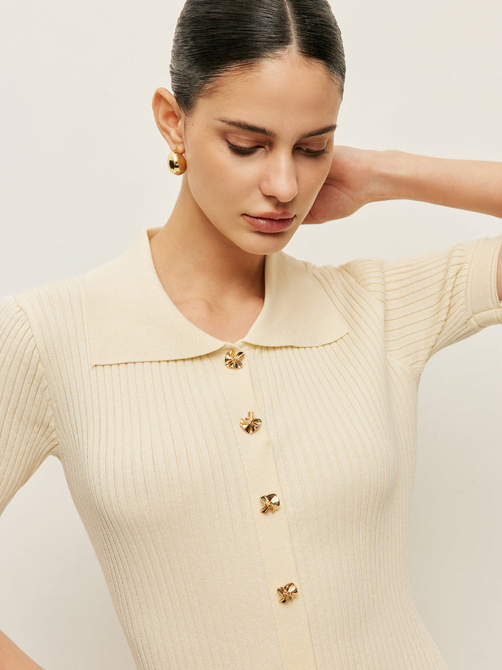 Robe Polo En Tricot Creux Boutonnée
