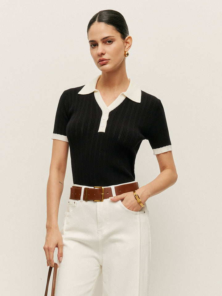 Haut en tricot côtelé avec col et détails boutonnés
