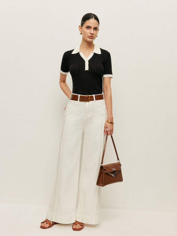 Haut en tricot côtelé avec col et détails boutonnés