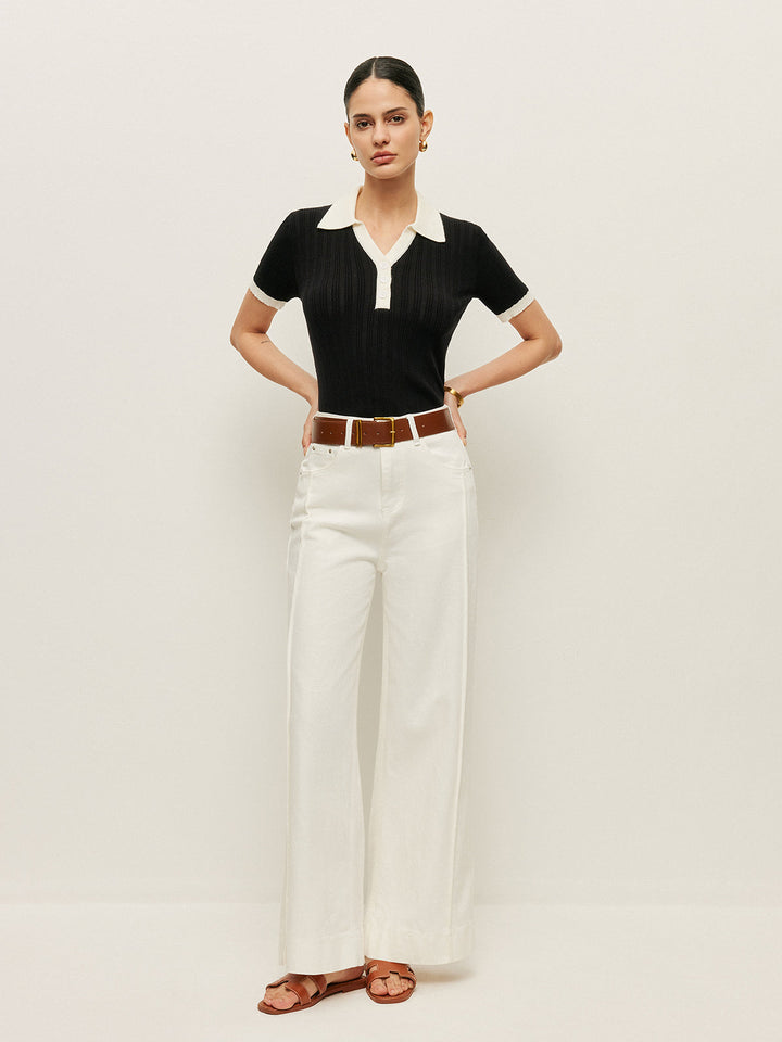 Haut en tricot côtelé avec col et détails boutonnés