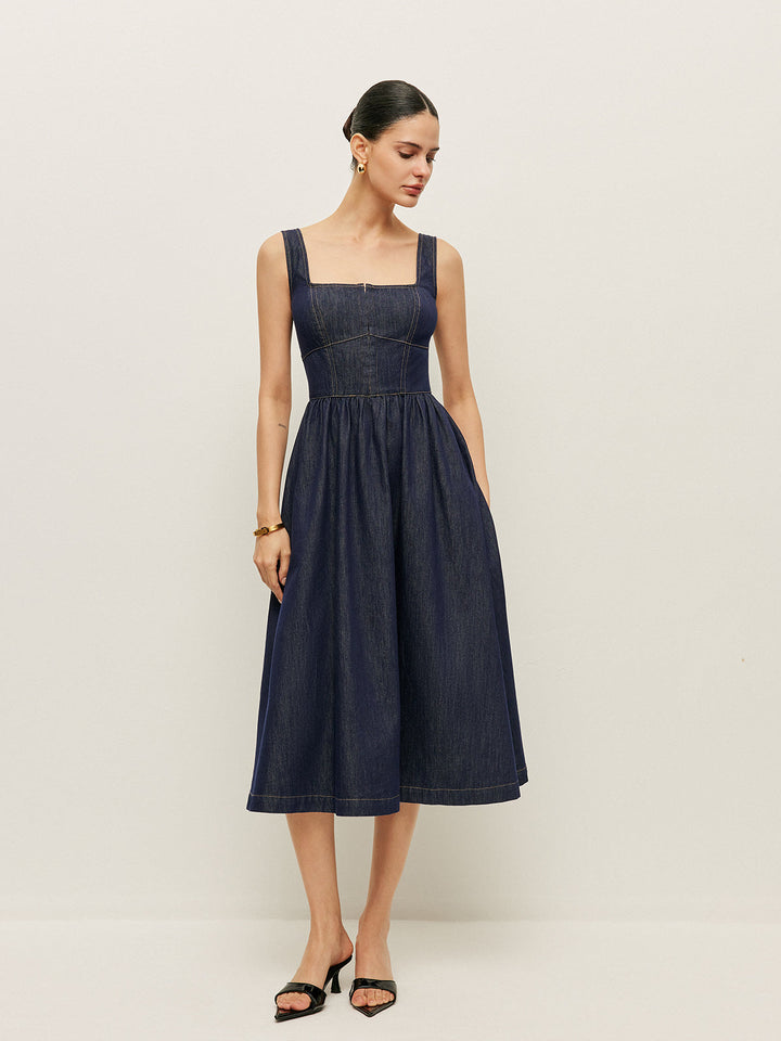 Robe Patineuse Boutonnée en Denim