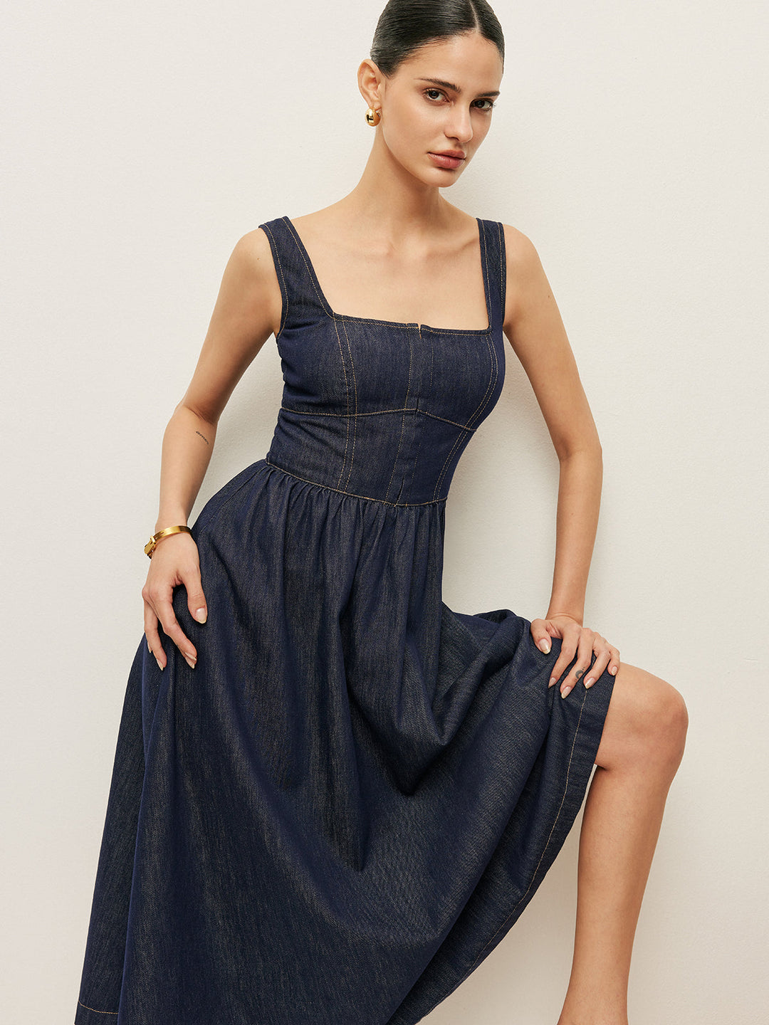 Robe Patineuse Boutonnée en Denim