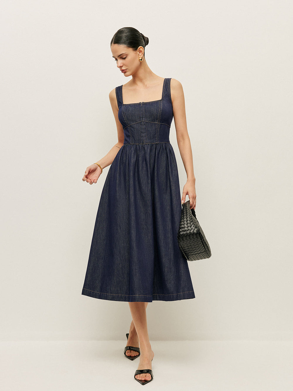 Robe Patineuse Boutonnée en Denim