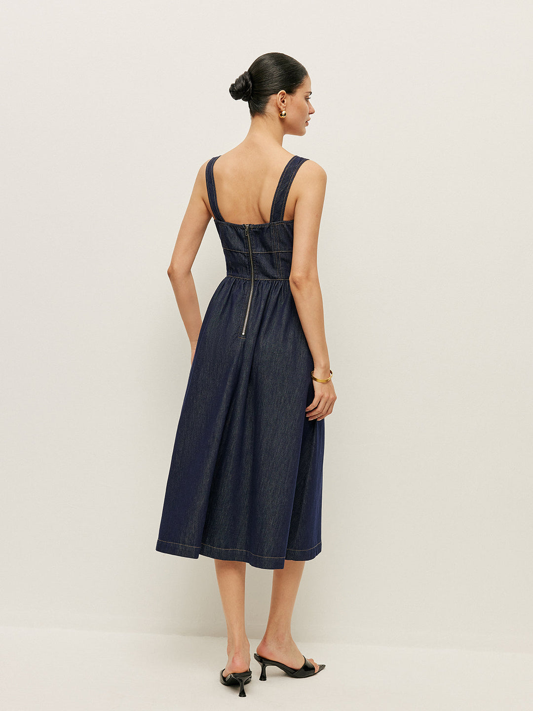 Robe Patineuse Boutonnée en Denim