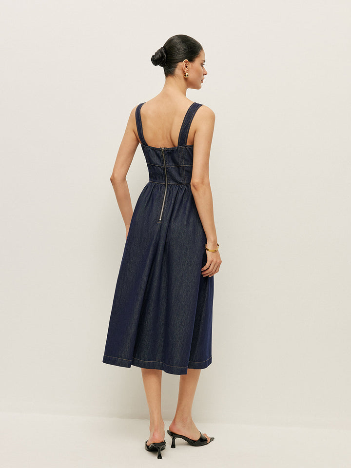 Robe Patineuse Boutonnée en Denim