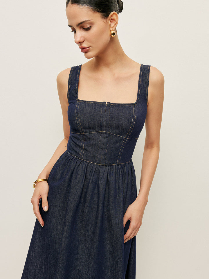 Robe Patineuse Boutonnée en Denim