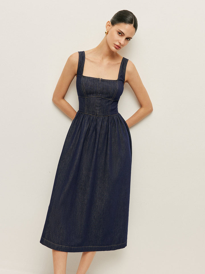 Robe Patineuse Boutonnée en Denim