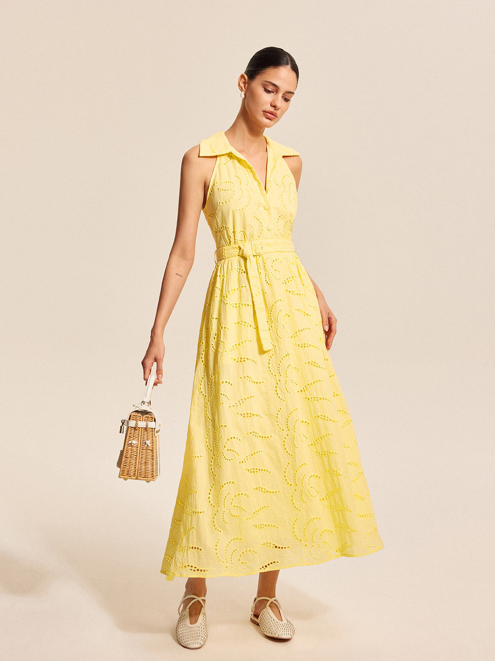 Robe Ceinturée Brodé Coton