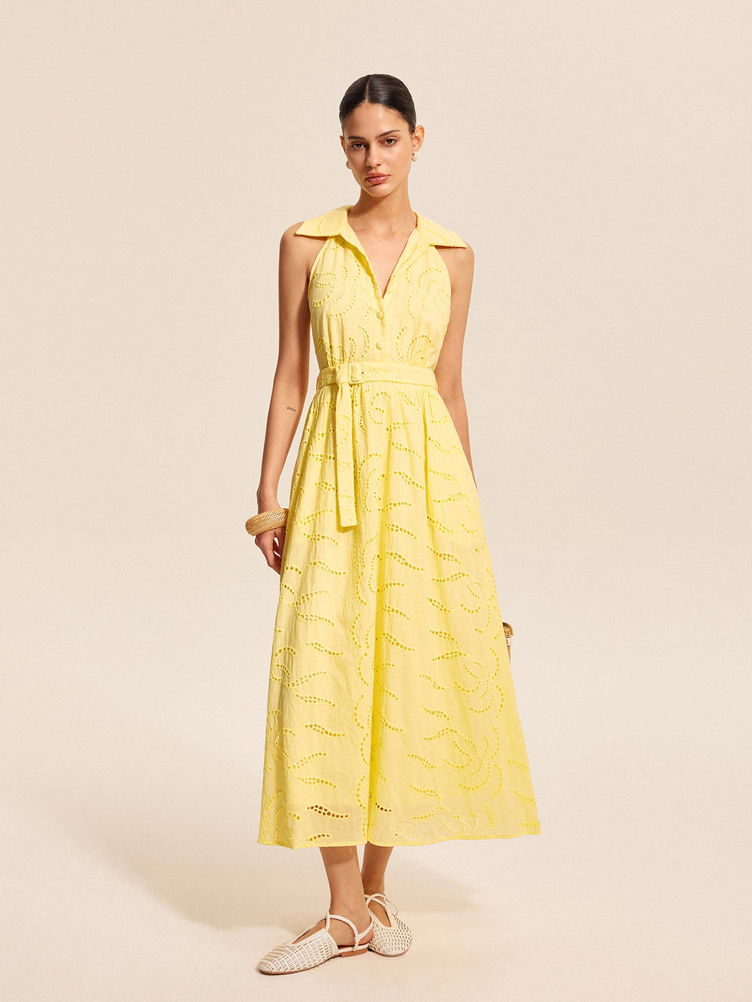Robe Ceinturée Brodé Coton
