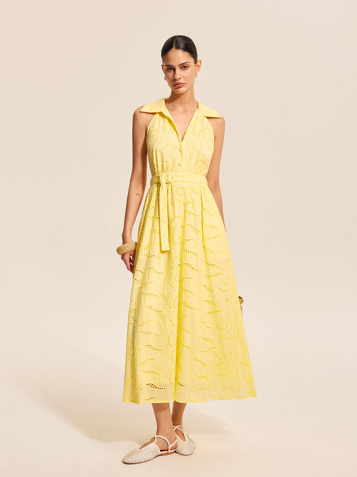 Robe Ceinturée Brodé Coton