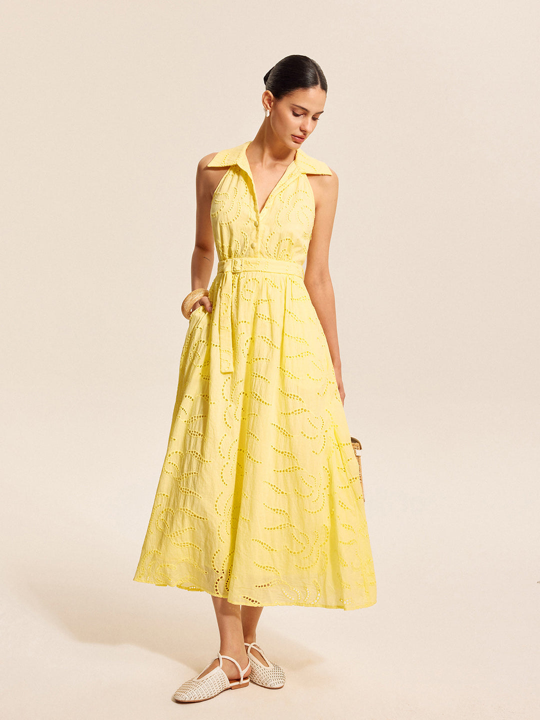 Robe Ceinturée Brodé Coton