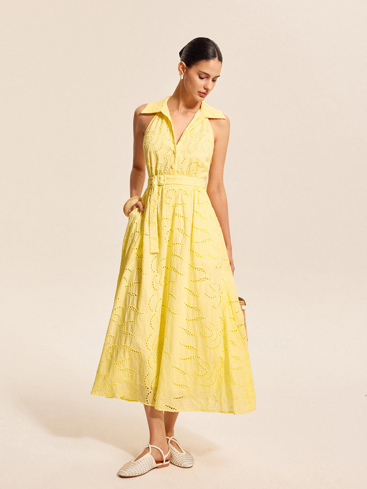 Robe Ceinturée Brodé Coton