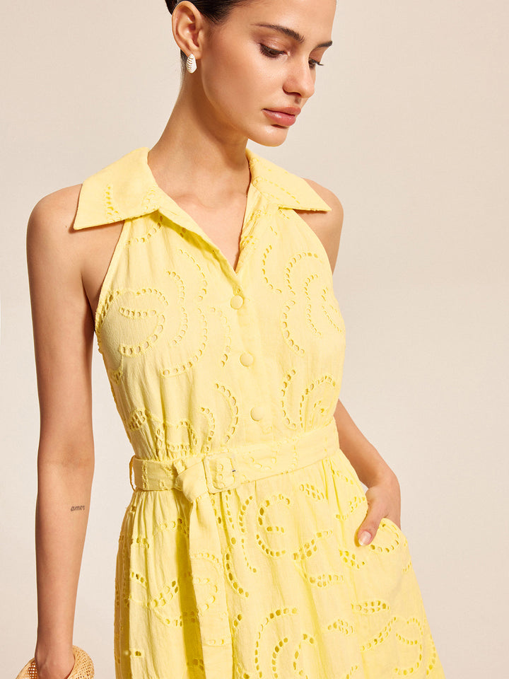 Robe Ceinturée Brodé Coton