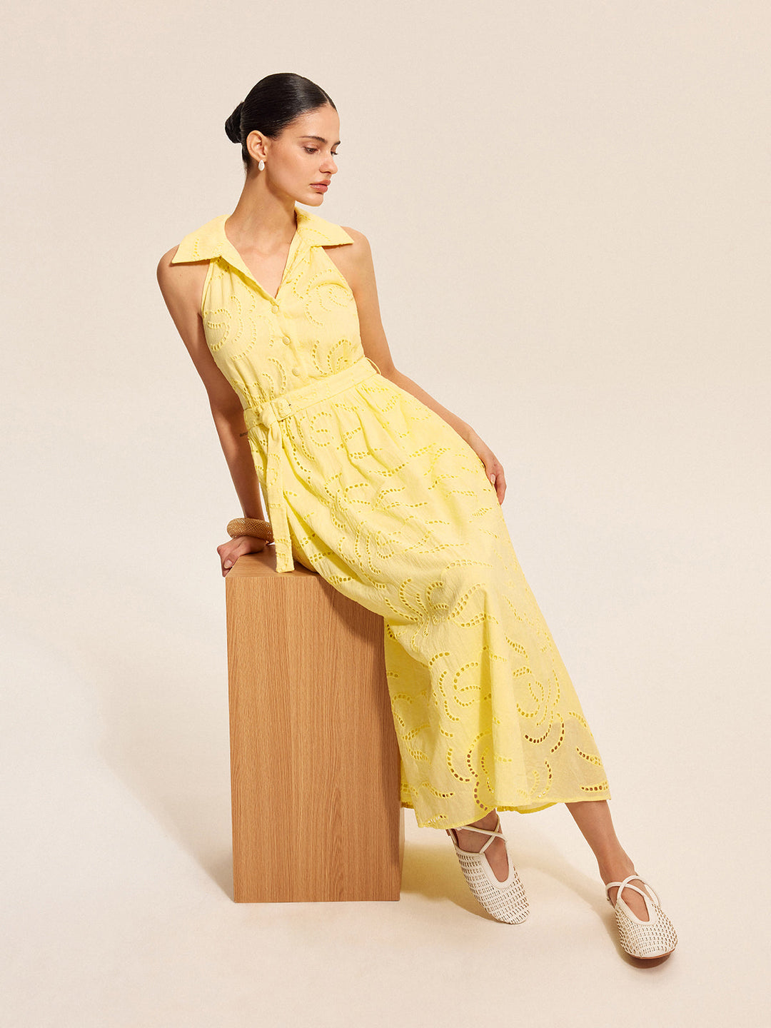 Robe Ceinturée Brodé Coton