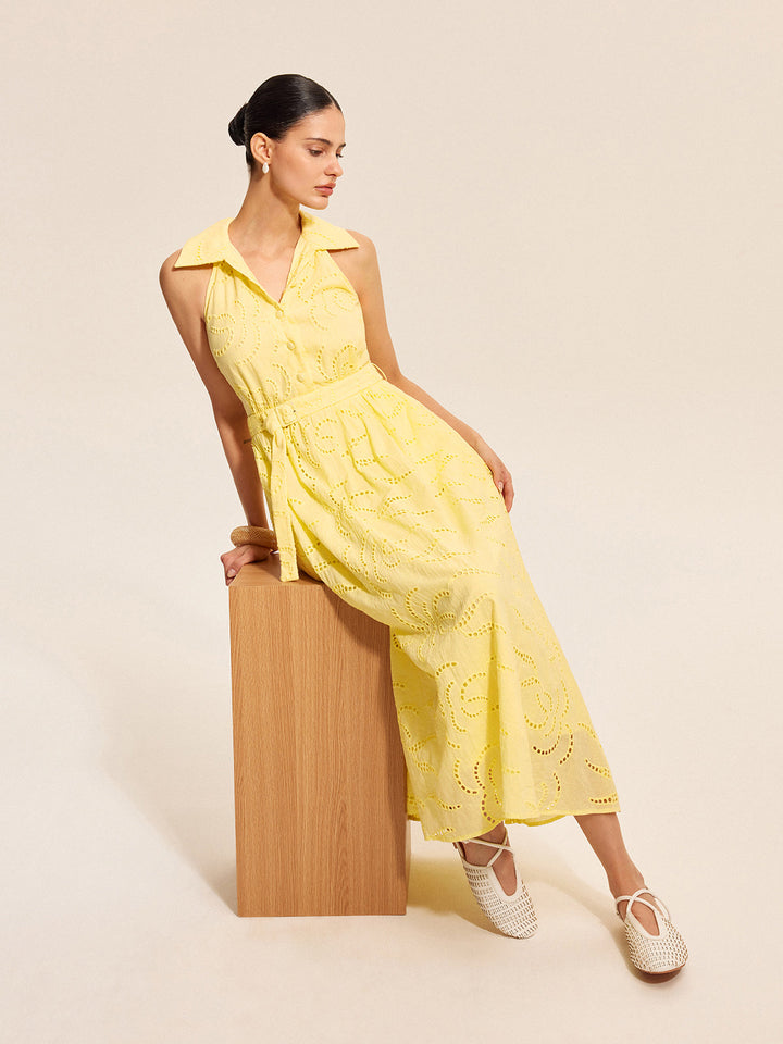 Robe Ceinturée Brodé Coton