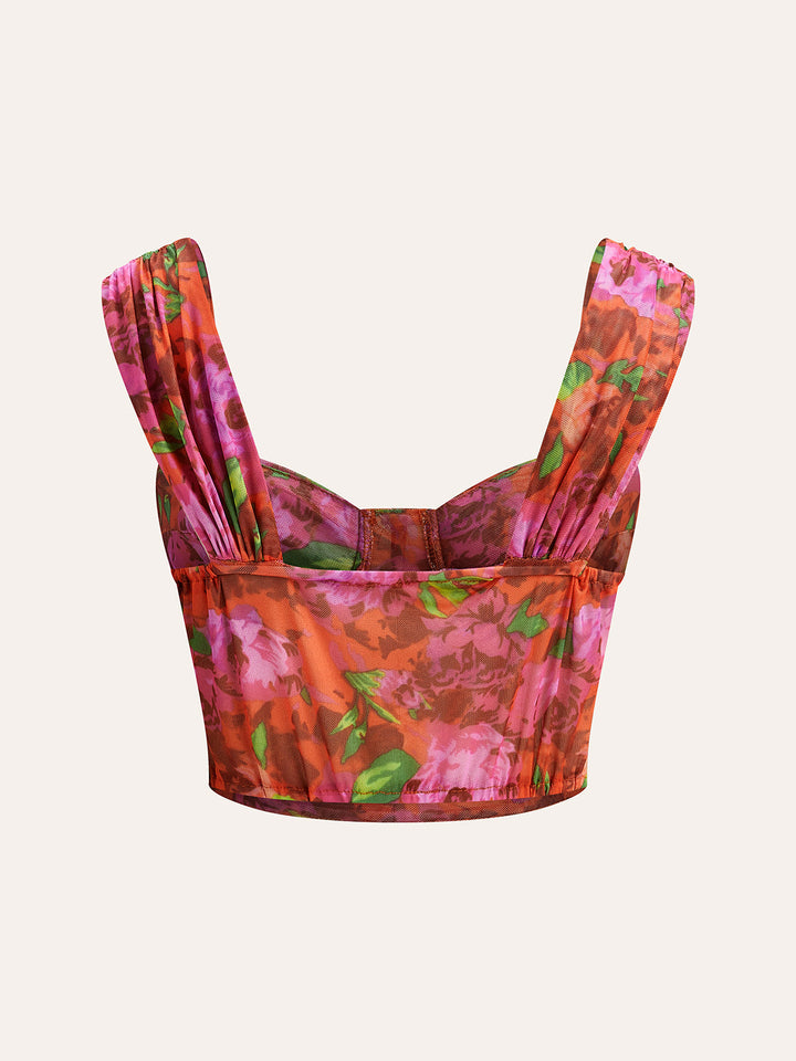 Haut Corset en Maille Florale