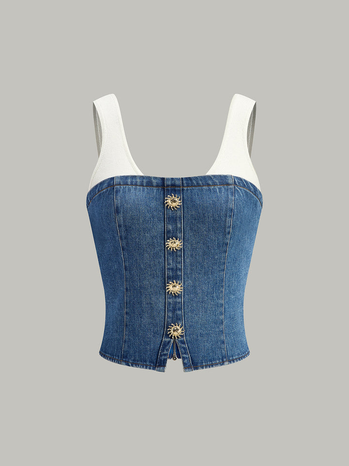 Corset en jean avec haut à lacets contrastés
