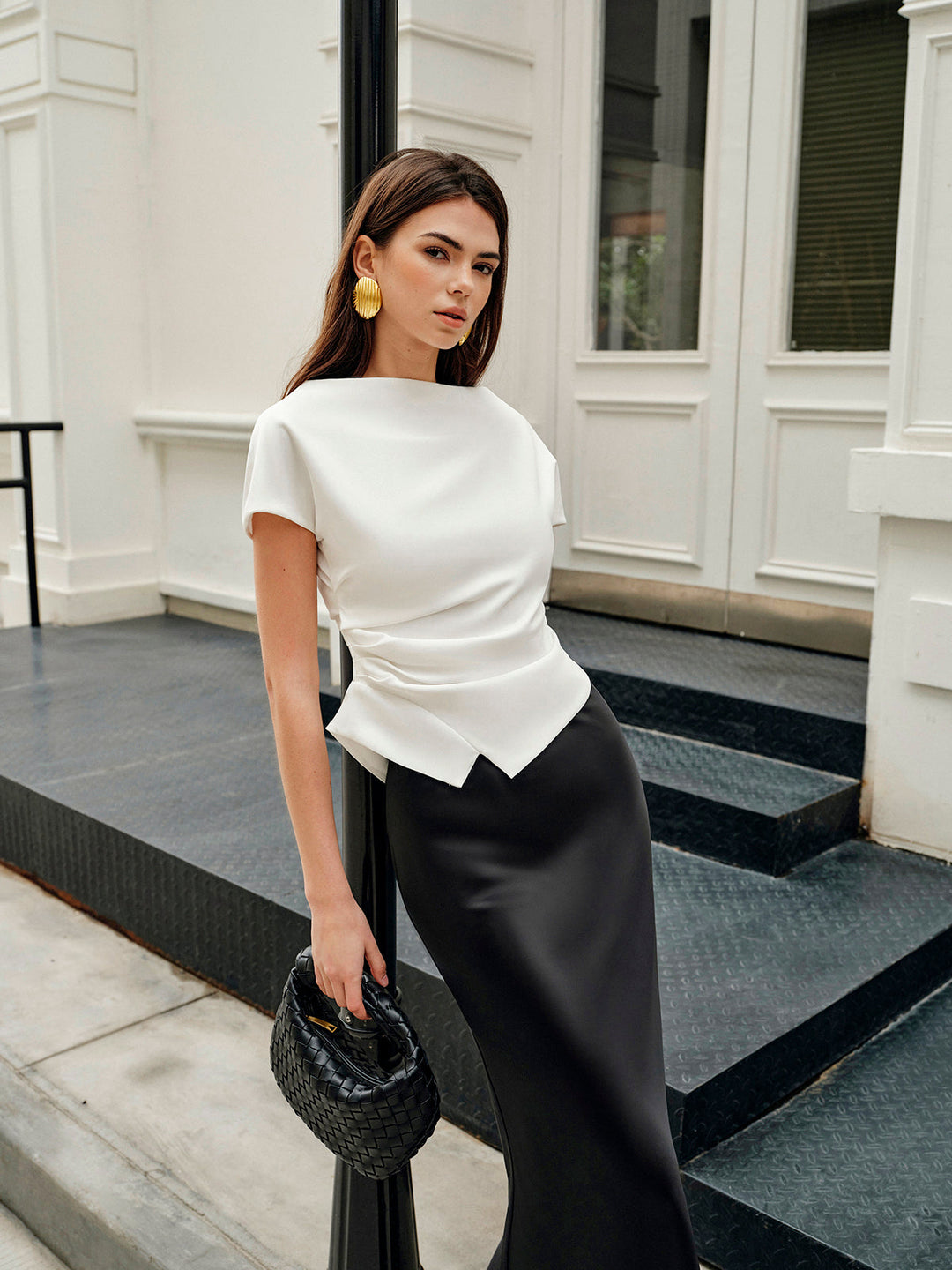 T-Shirt Ruché à Ourlet Asymétrique