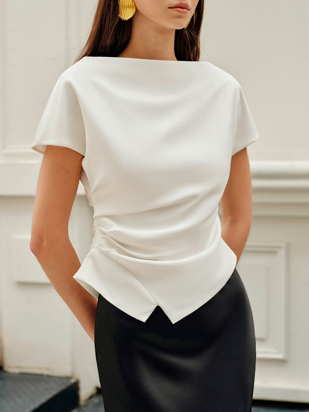 T-Shirt Ruché à Ourlet Asymétrique