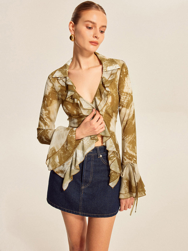 Blouse à manches cloche à volants