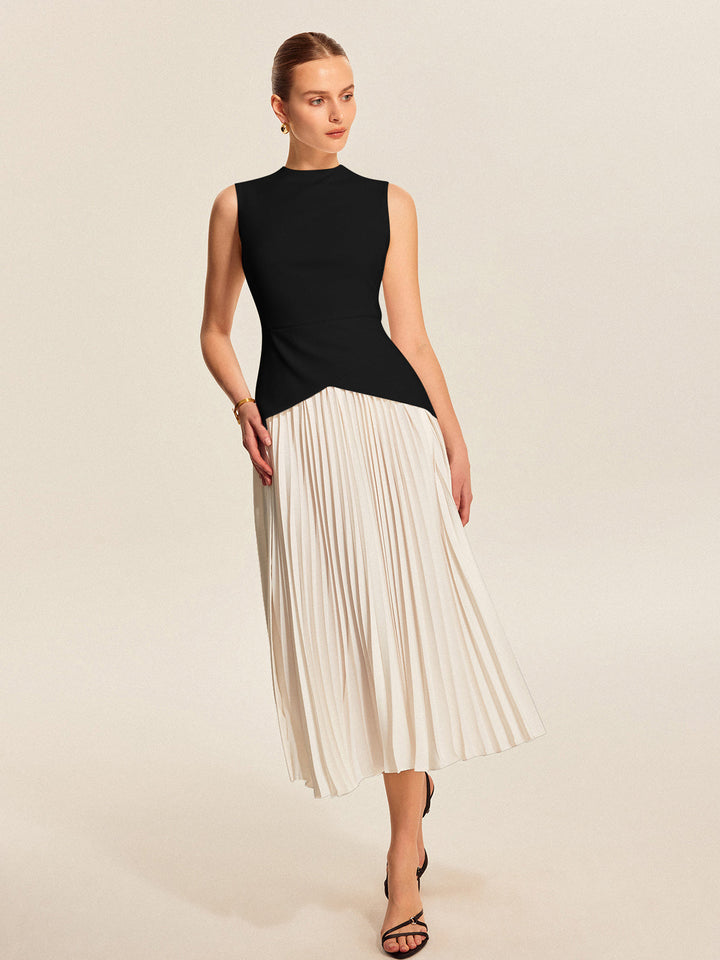 Robe Sans Manches Plissée