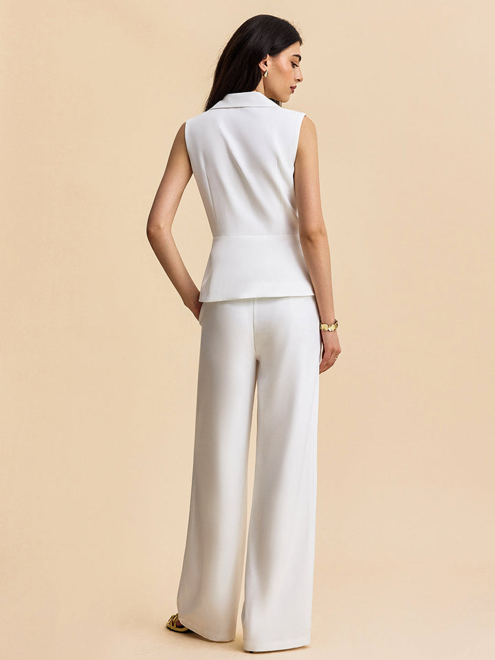 Ensemble Pantalon Sans Manches Boutonné Avec Poches