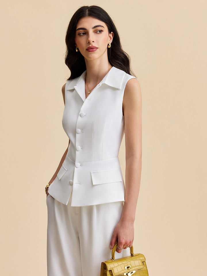 Ensemble Pantalon Sans Manches Boutonné Avec Poches