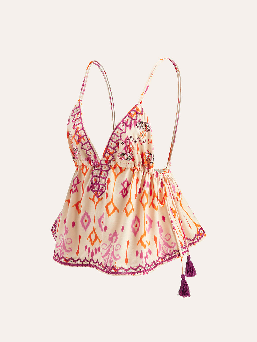 Haut Camisole à Pompons Bohème Brodé