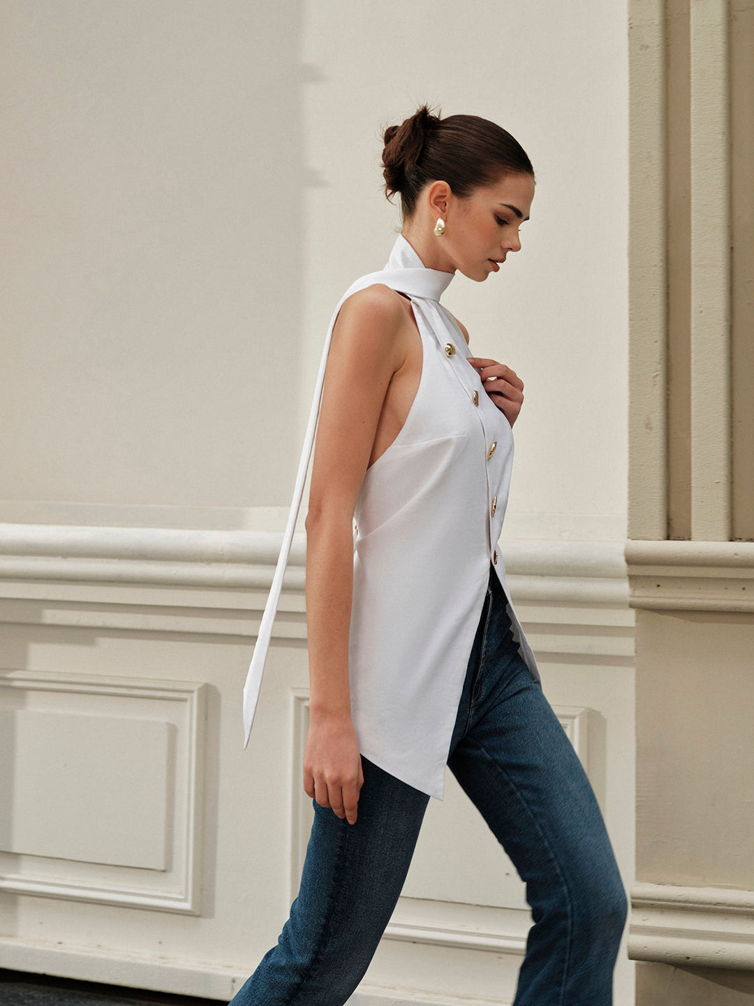 Halter Asymétrique Bouton Métallique