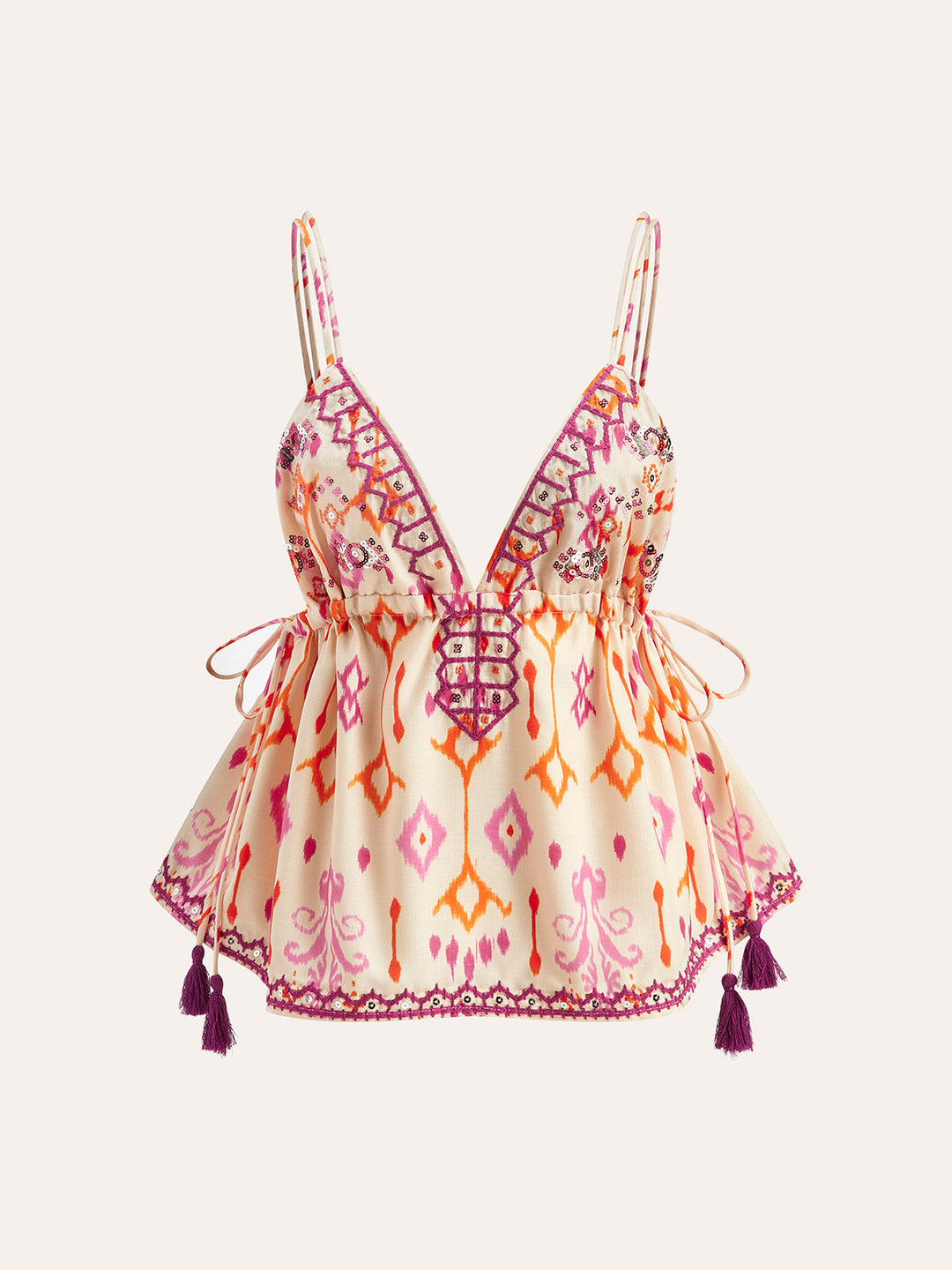 Haut Camisole à Pompons Bohème Brodé