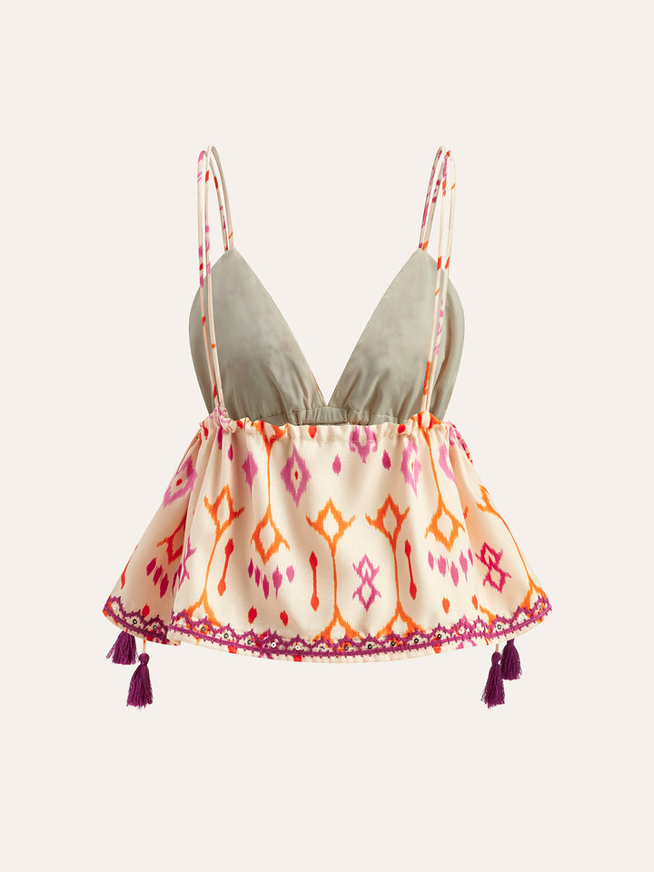 Haut Camisole à Pompons Bohème Brodé