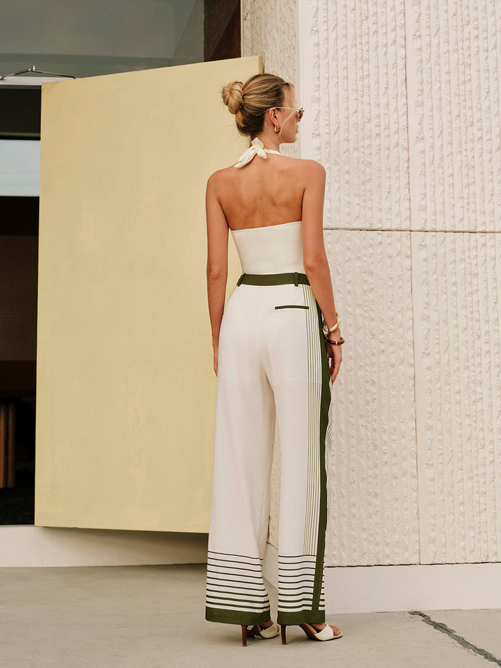 Pantalons à taille mi-haute à fermeture éclair avec imprimé rayé