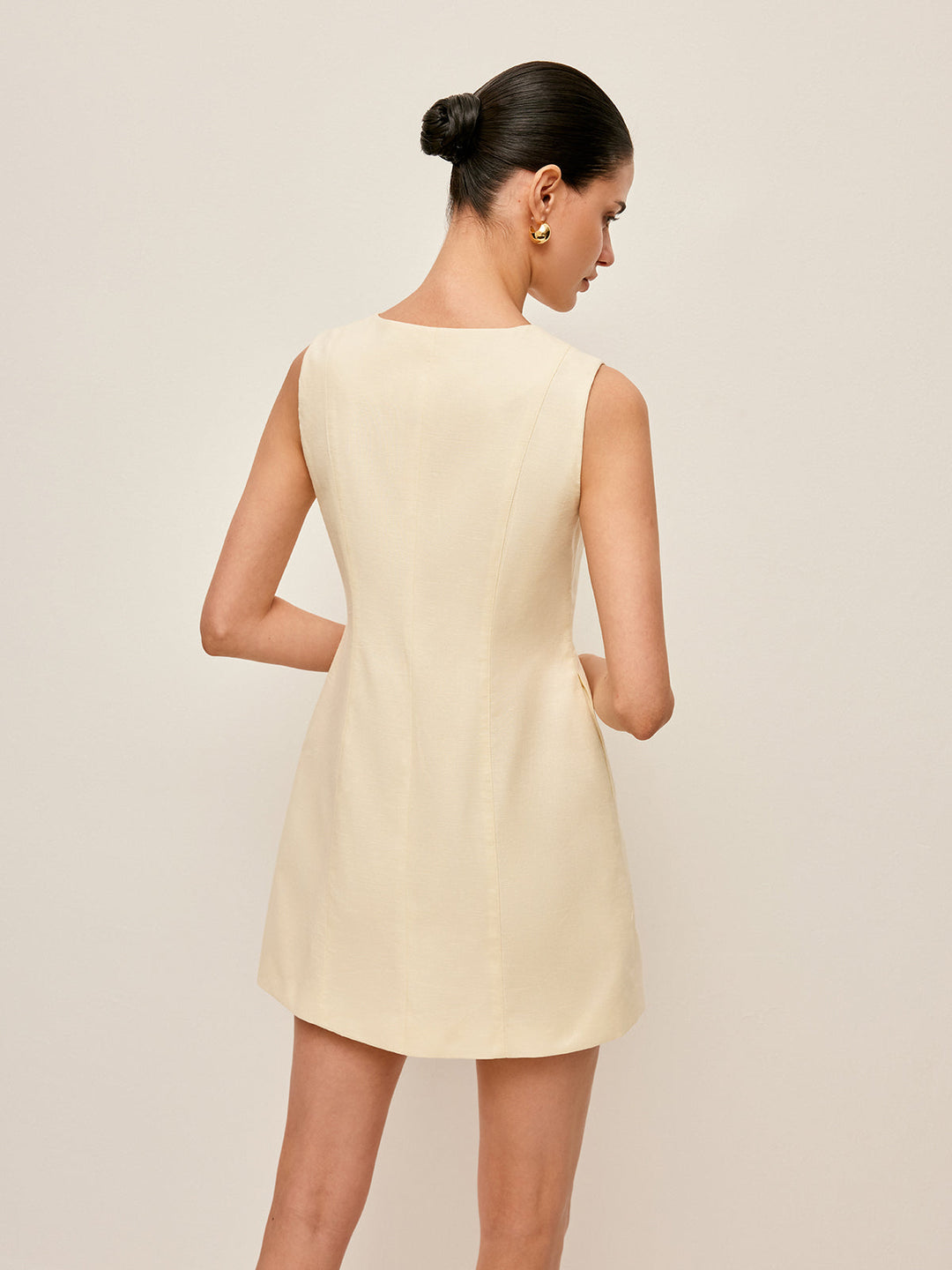 Robe Sans Manches en Coton et Lin Boutonnée